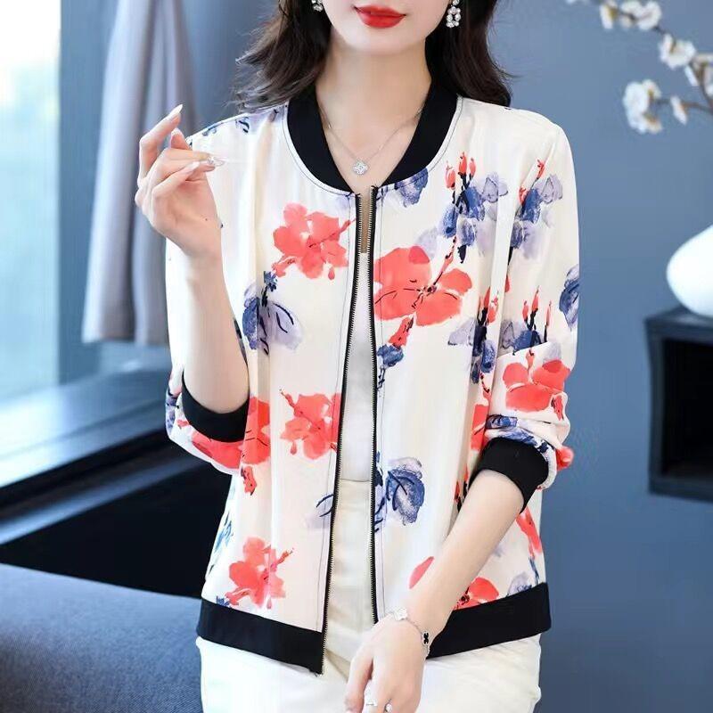 Summer Plus Size Chiffon Sunscreen Jacket Women's Printed Lightweight Cardigan
