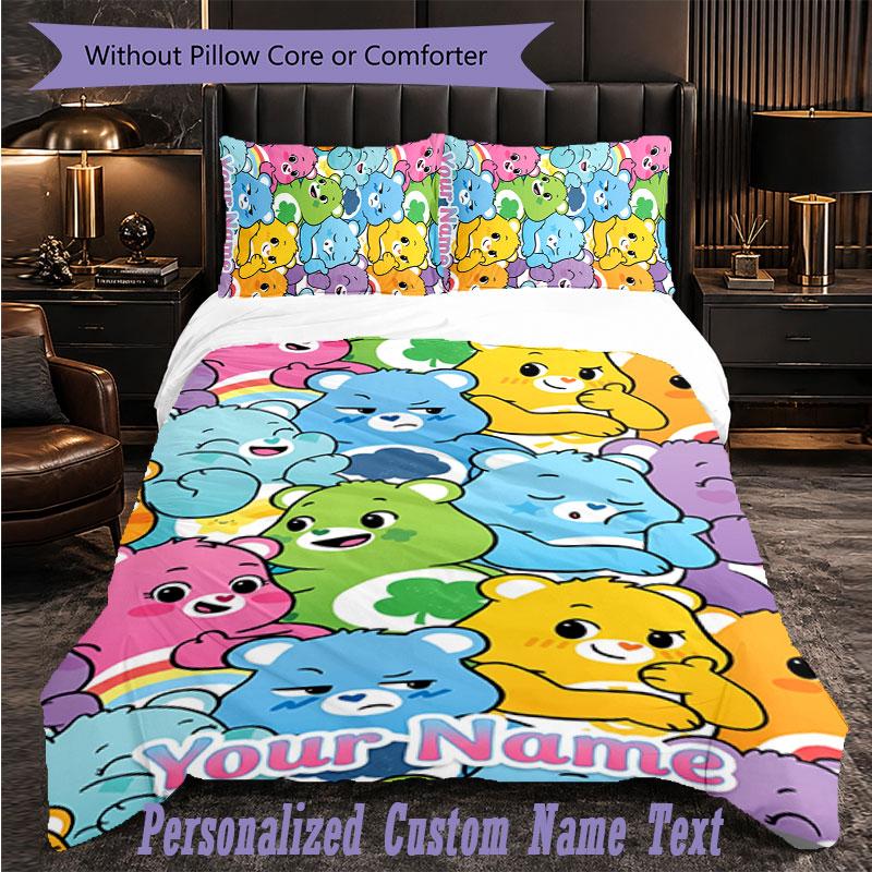 Personalized 3Pcs Bedding SetCare Bears Custom Text Duvet Cover Pillowcase Set Bedroom Gift