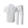 Herren Jacquard Revers Zweiteiliges Set - Kurzarmhemd & Lange Hose für Outdoor Freizeitkleidung