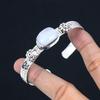 Natural Blue Lace Agate Gemstone Bangle Adjustable 925 Sterling Silver For Women