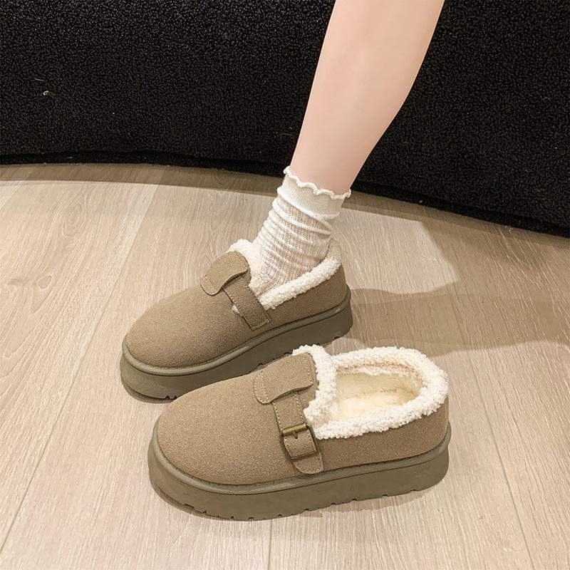 Support customized thick-soled cotton shoes, non-slip soft-soled fashionable warm shoes, piled and thickened Birkenstock bread shoes, shallow mouth
