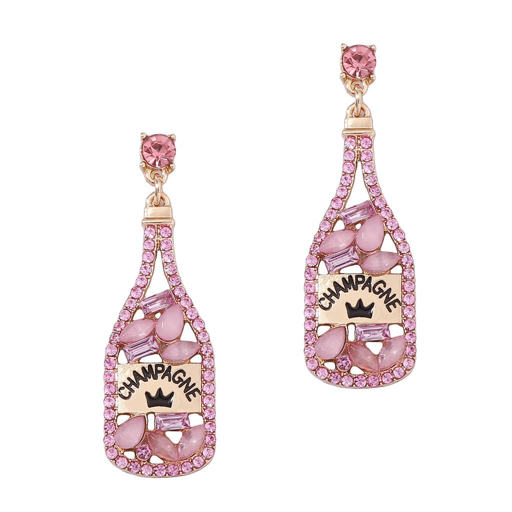 Cross-border European and American Elements Inlaid with Rhinestone Letters Wine Bottle Pendant Women's Fashion Personality Earrings Amazon Hot Sale