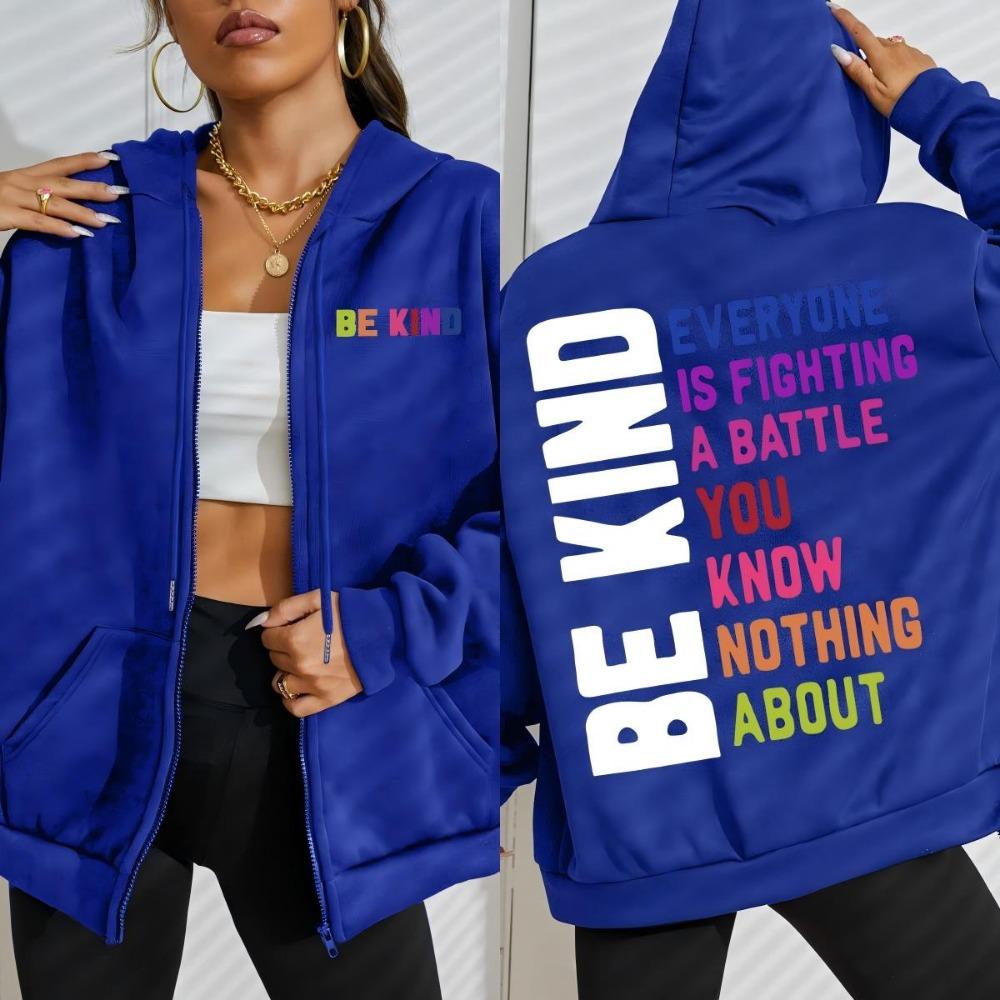 

Будь добрым Красочный арт Принт букв Толстовки на молнии Женские Мягкие Хип-хоп Толстовка Флис Свободная одежда Уличная Женская Худи 3XL