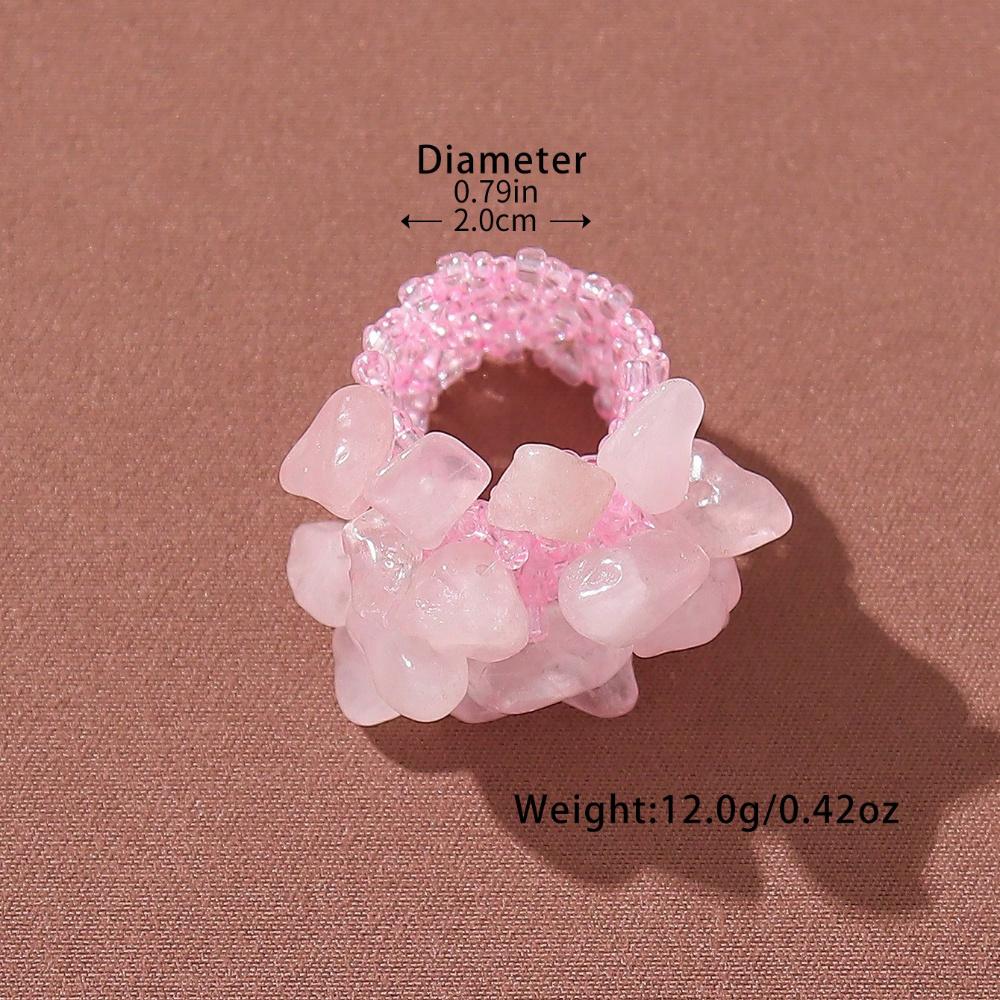 Handmade Bohemian Style Crushed Stone Woven Stretch Bead Wide Ring, Natural Stone Ring, Women's Everyday Casual Jewelry.