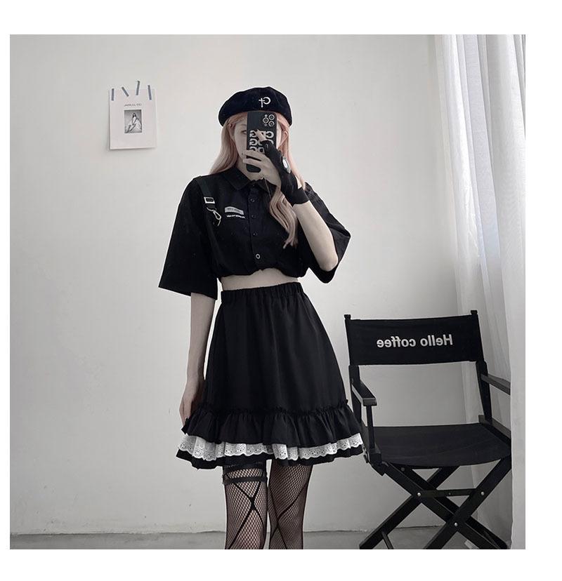 Short Skirt Dark Gothic Female Student A-line Pleated Skirt High Waist Skirt Lace