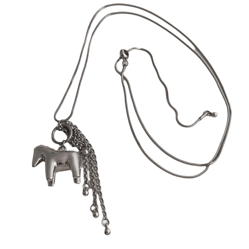 

Zinc Zinc Alloy Pony Pendant Choker Smooth Surface Snake Chain Necklace Party Tassel Pendant Chain Women серебряный