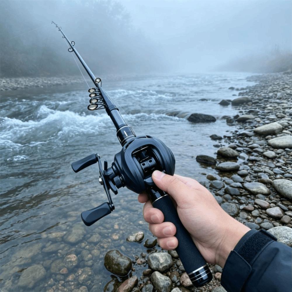 Carrete de Baitcasting Ultraligero Combo Caña de Pescar de Lanzamiento Largo para Viaje Caña de Pescar Mini Viaje