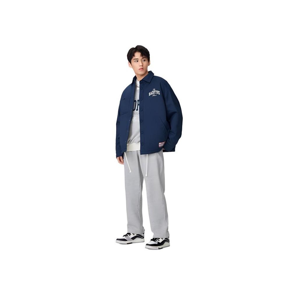 Lining Badfive Brand Logo Print Solid Color Single-Breasted Lapel Jacket Men Jackets Navy-Blue AFDSD43-2