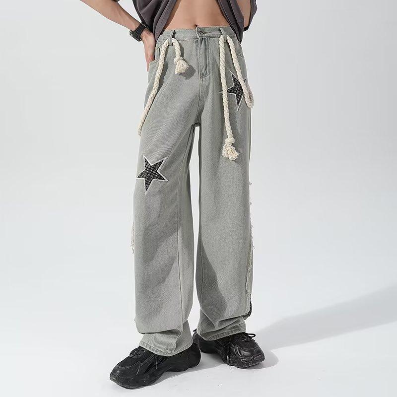 

JYL Unisex Cargo Pants American HipHop Printed Loose Straight Light Apricot Denim 3XL android зелений колір