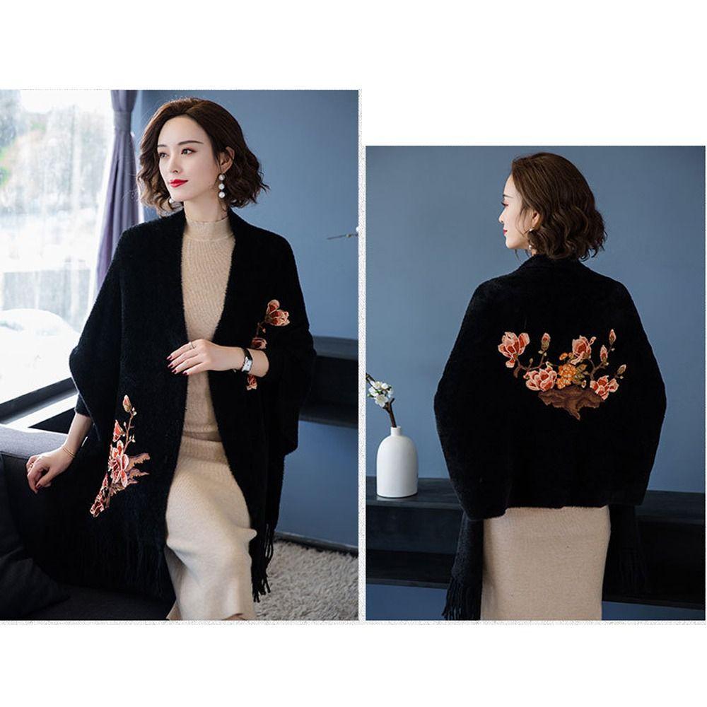 Tassel Embroidery Scarf Imitation Mink Fur Long Fringed Shawl  Wedding Party Evening Dresses