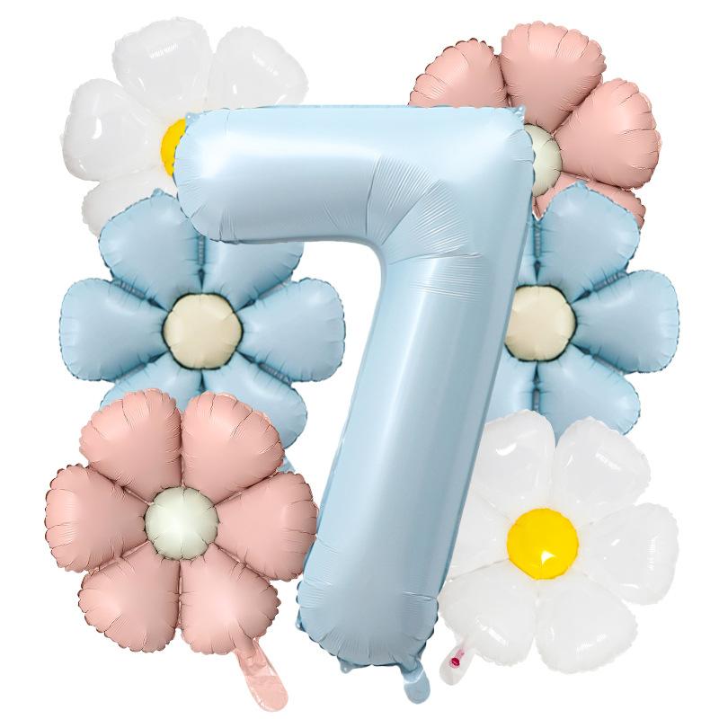 7pcs Matte Finish Daisy Balloon Number Wedding Decor Birthday Party Decoration Aluminum Foil Balloon Baby Shower Decorations
