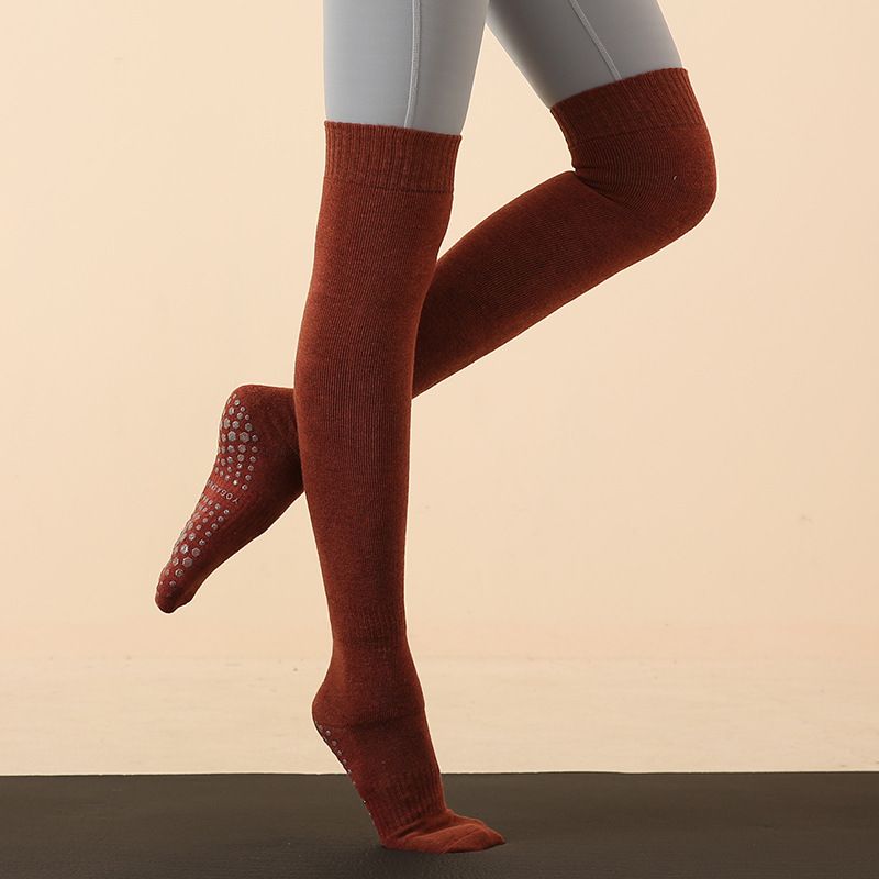 

Yoga Socks Professional Yoga Socks Long Tube Non Slip over the Knee Autumn and Winter Thickening Yoga Professional Sports Pilates Socks Wine Red