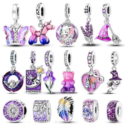 Copper Purple Series Pony Bear Butterfly Shape Charm Beads For 3Mm Original Bracelet Diy Women Jewelry Gift