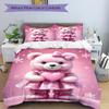 3pc Pink Teddy Bear Bedding Set, Includes One Quilt Cover and Two Pillowcases (No Core), Home Decor, Holiday Gift, Polyester Fabric, Suitabl