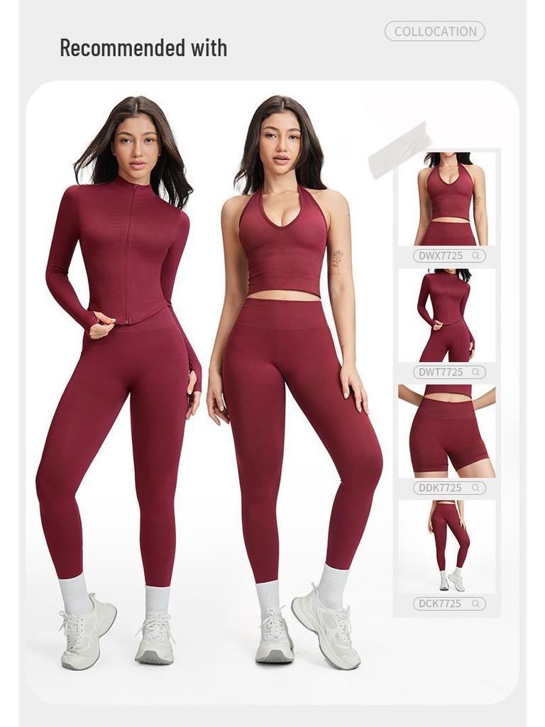 Damen Racerback Geripptes Yoga-Set: Nahtlose Taillenformende & Hüfthebende Fitnessbekleidung