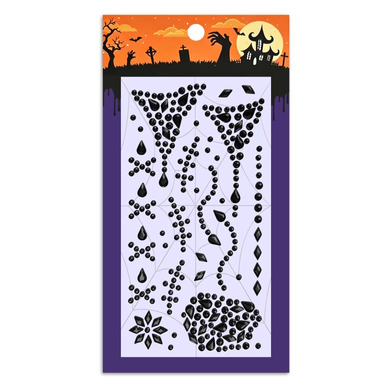 3D Devil Face Eye Jewel Sticker Hypoallergenic Rhinestone Crystal 1Pcs for Halloween Costume Makeup