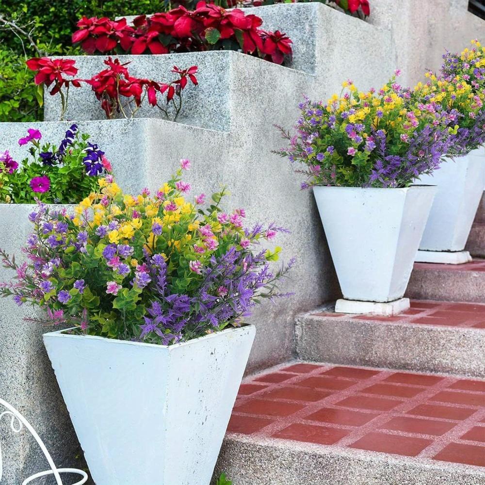 12/18/24PCS Artificial Eucalyptus Plants - UV-Resistant Plastic Faux Greenery -Home Decor, Patio Tabletop, Garden-All-Season