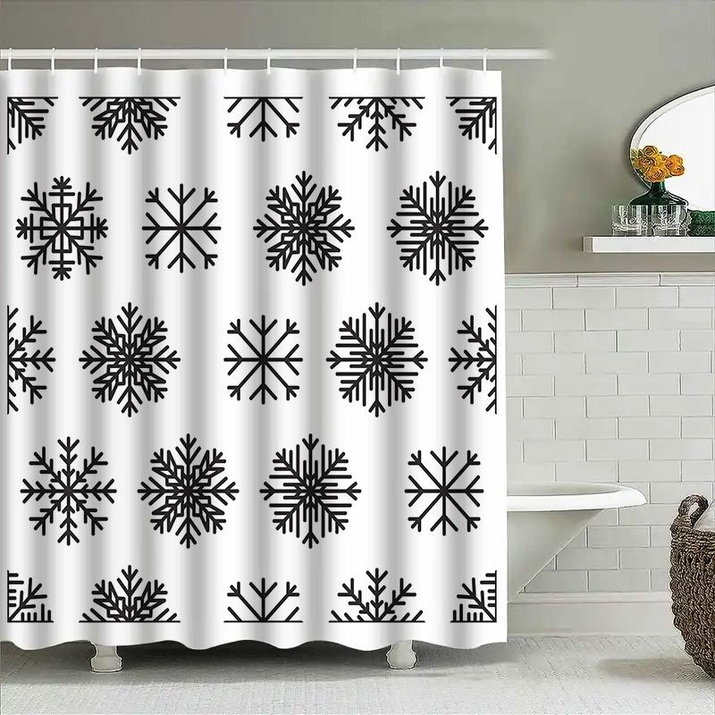 Snowflake Shower Curtain Black White Bath Decor Waterproof Fabric 3D Print Modern Design For Bathroom Decoration (72X84)