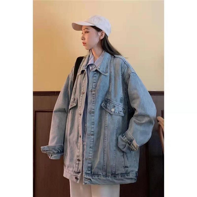 

Женская весенне-осенняя свободная тонкая джинсовая куртка больших ярдов, хлопковая куртка с длинными рукавами S