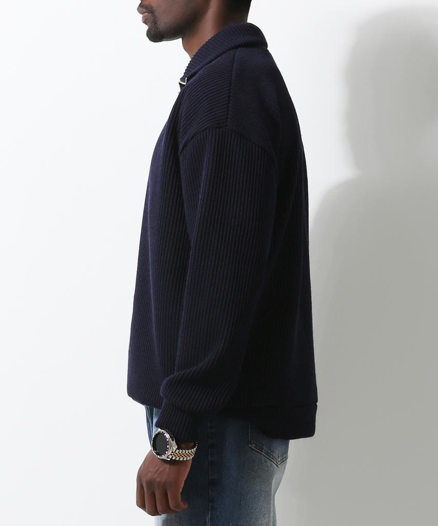 Seuteulaikeu Volume Rib Half Zipper Pullover (Navy)