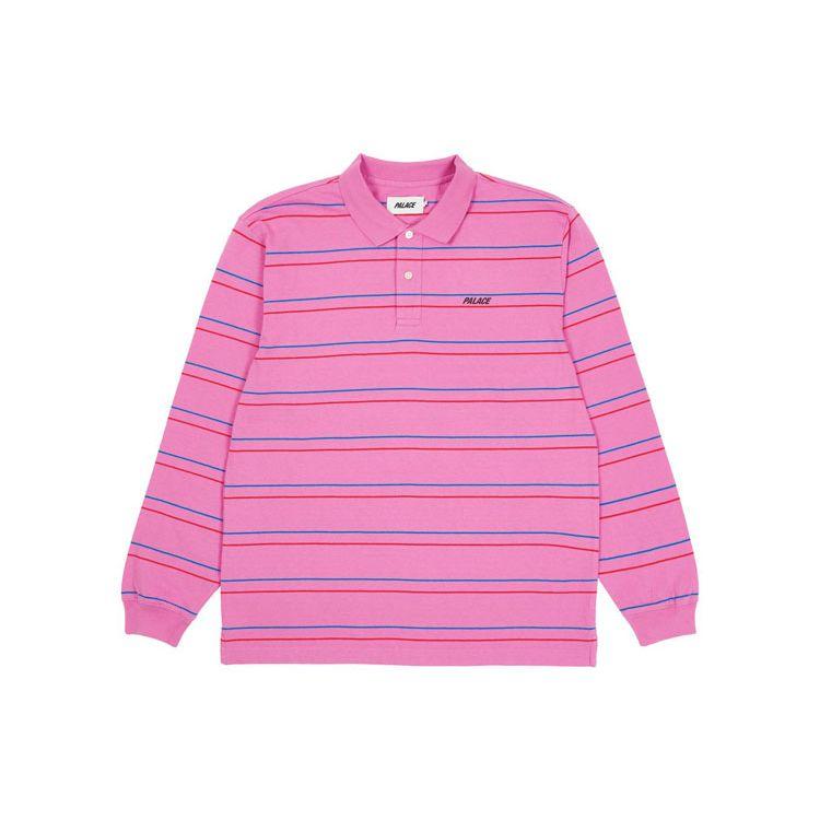 

Palace Striped Loose Long Sleeve Polo Shirt Unisex tops Pink P20ES103 L