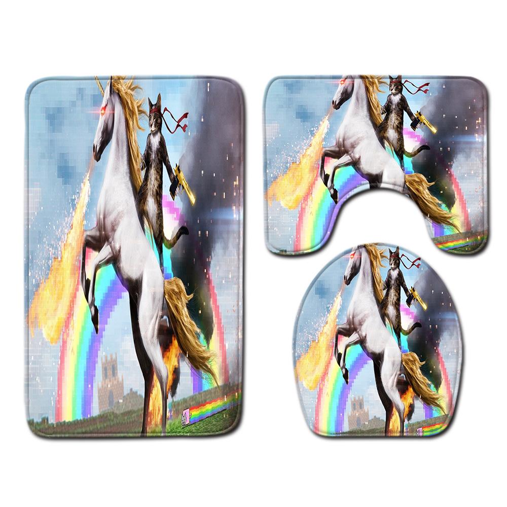 Unicorn Bathroom Floor Mat Toilet Three-Piece Set