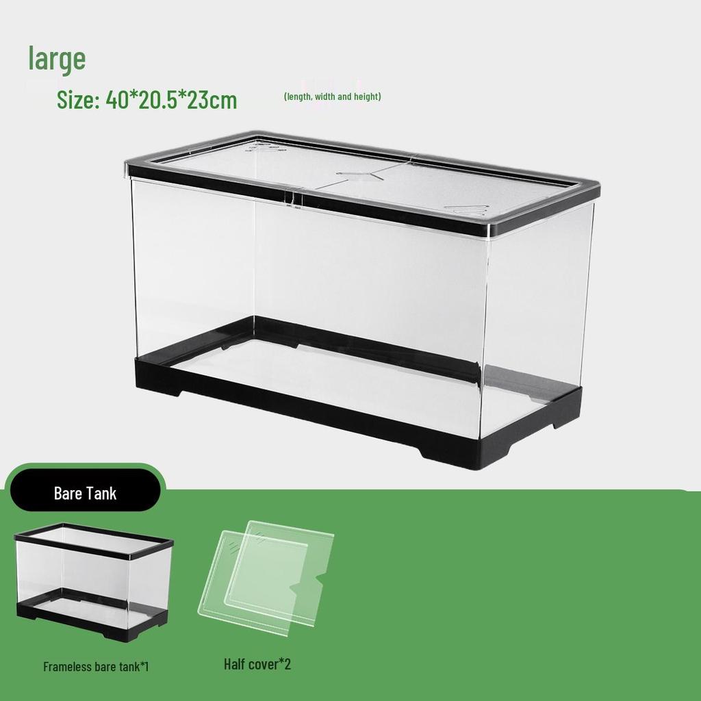 Acvariu Compact pentru Broaște Țestoase cu Platformă de Soare - Habitat Elegant de Birou cu Capac pentru Afișare Ecologică în Sufragerie