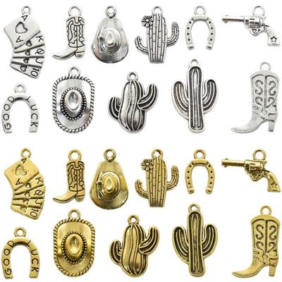100g Western Cowboy Charm Set: Hat, Boots, Gun, Cactus & More DIY Alloy Jewelry Accessories