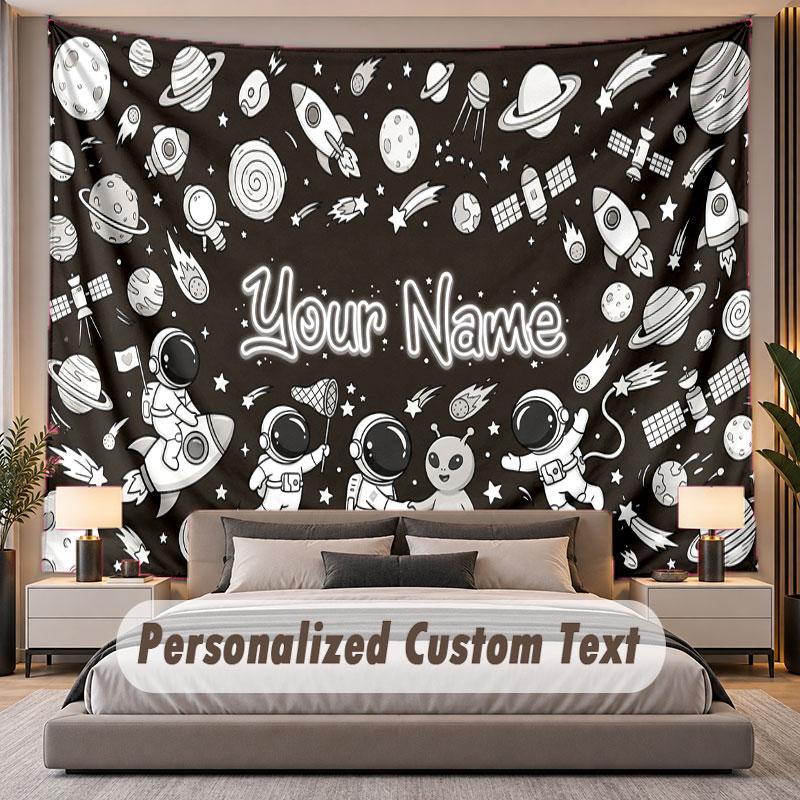 Astronaut Space (103) Theme Personalized Tapestry Custom Name Text Wall Hanging Tapestry Home Background Decoration