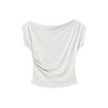 Pure Desire Asymmetrical One-Shoulder Slimming White T-Shirt for Women - Waist-Cinched Summer Design