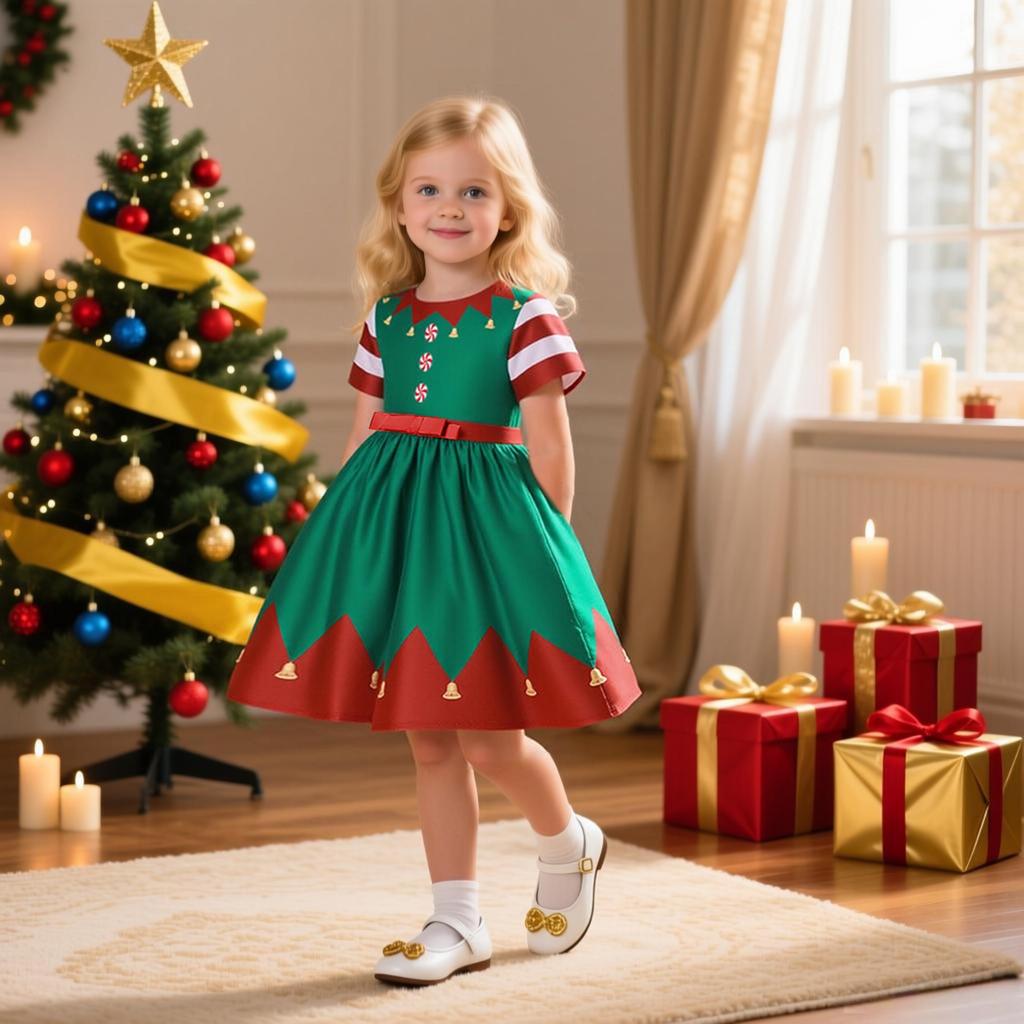 Vestido de Piano de Cetim de Desenho Animado de Natal Europeu e Americano para Meninas