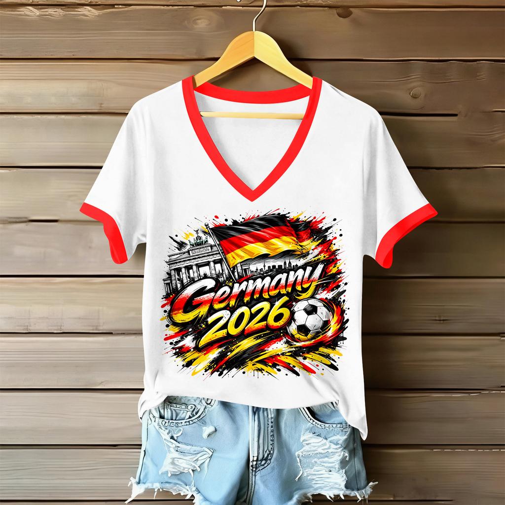 Women Casual V Neck Short Sleeve T Shirt Letter Print Loose Fit Lightweight Soft Fabric Comfortable Summer Top