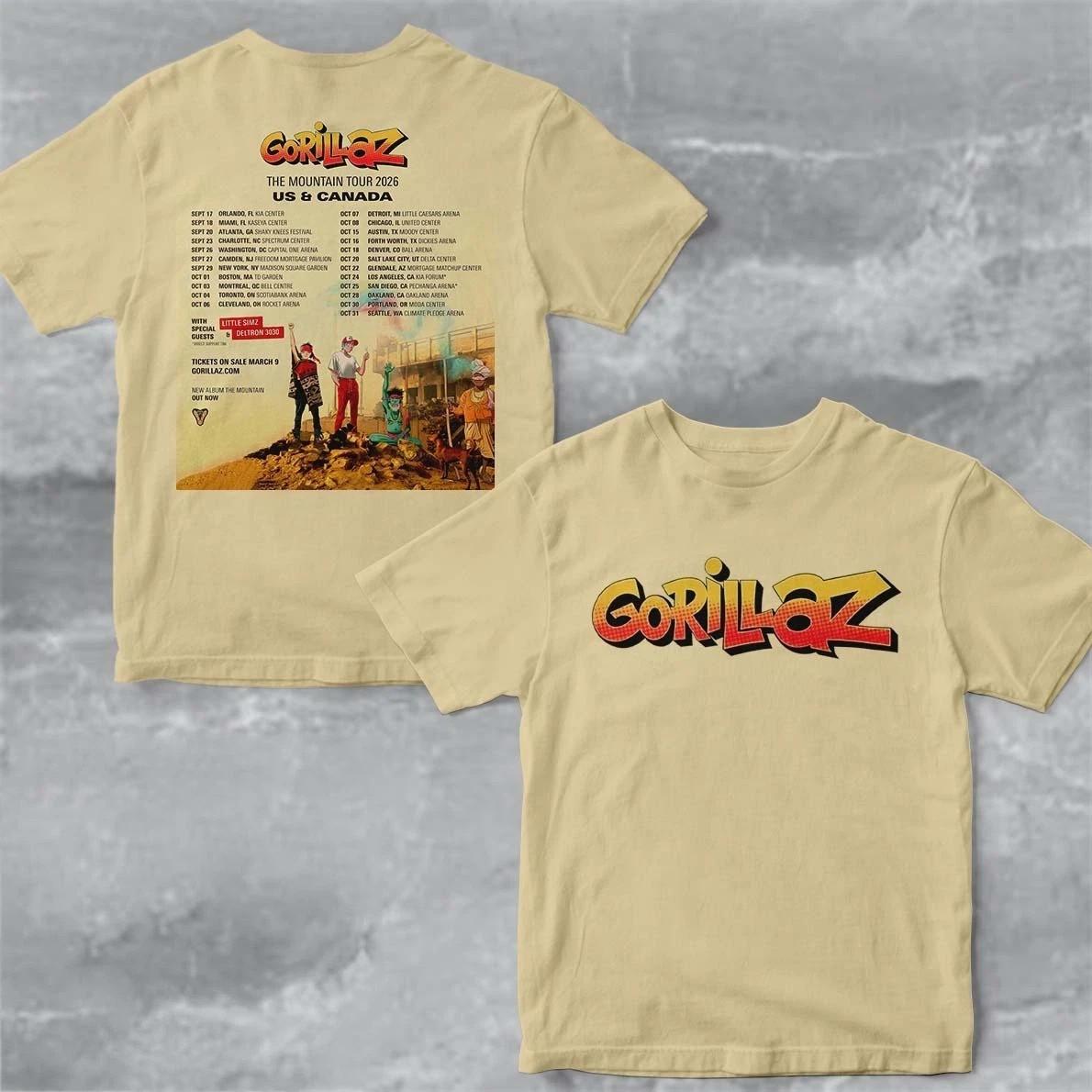 Gorillaz The Mountain Tour 2026 US And Canada Schedule Tour Dates T-Shirt L