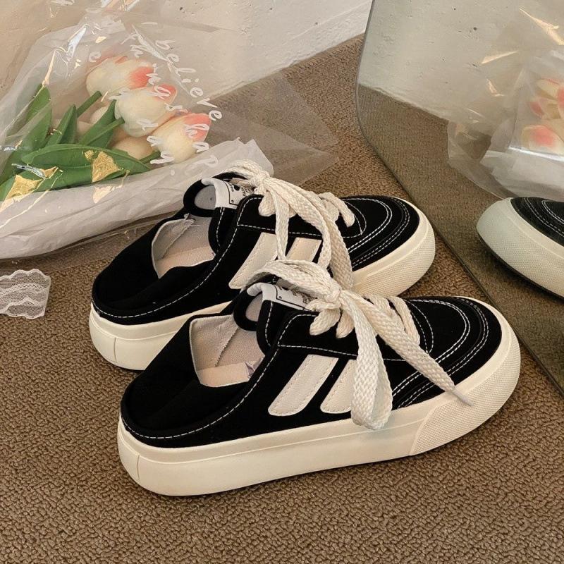 

Осенние тонкие две носки могут наступать на парусиновые туфли женские корейские версии шикарные универсальные белые туфли ленивые одна педаль полуперетаскивание женские туфли 35 чёрный