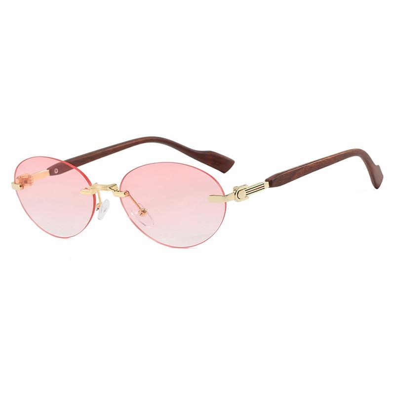 

New Luxury Oval Frameless Wooden Leg Women Sunglasses Ins Fashion Brand Gradient Design Men Outdoor Travel Shades Uv400 as picture