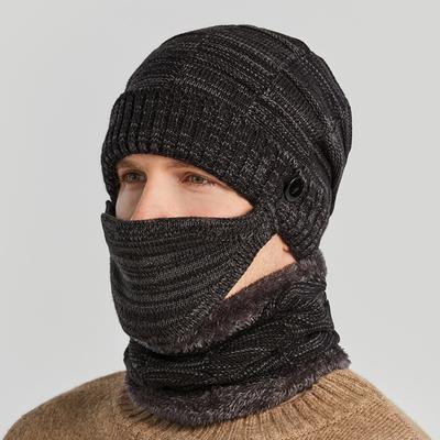 Warm Winter Knitted  Hat & Scarf & Face Mask Set Stylish Knit  Cap For Men Women
