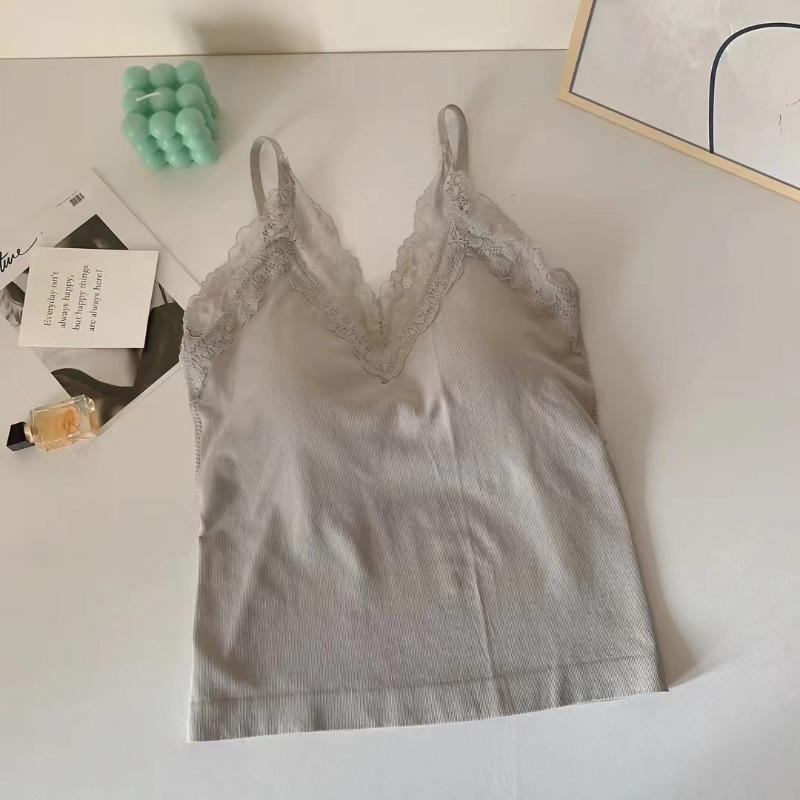 Seamless Lace Trim Camisole with Built In Bra Slim Fit for Summer Style