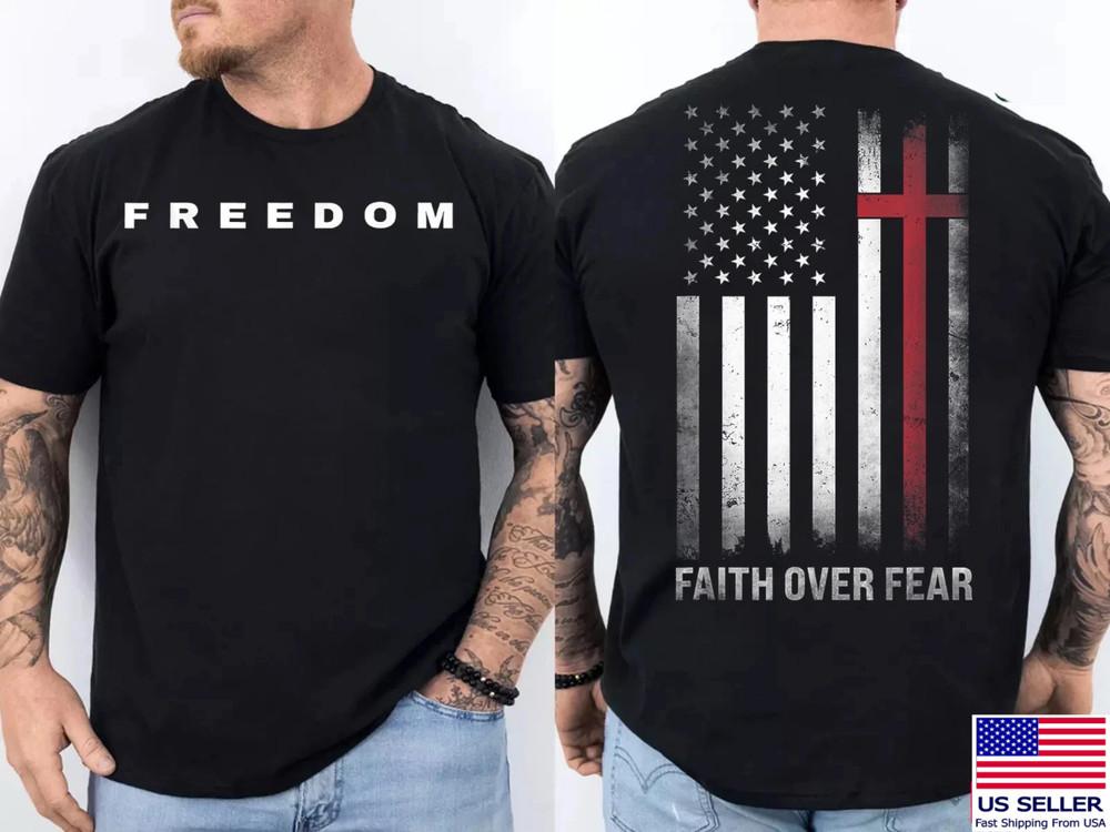 Charlie Kirk Memorial T-Shirt, USA Flag Faith Over Fear Christian Tee Unisex T-Shirt XXL