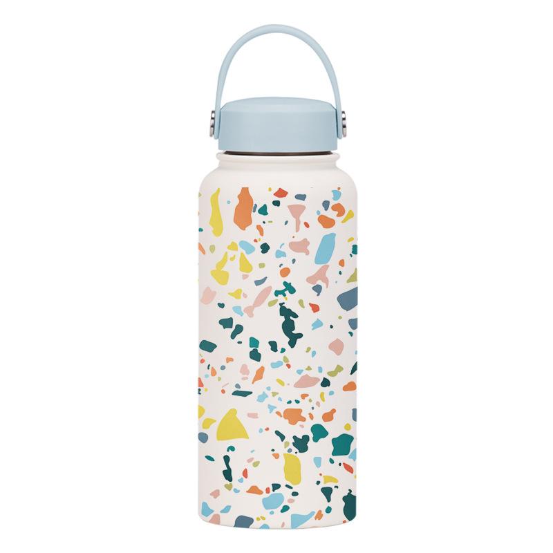 1L Thermos Cup Large Capacity Wide Mouth Portable Vacuum Sports Kettle Outdoor Printing Water Cup Female