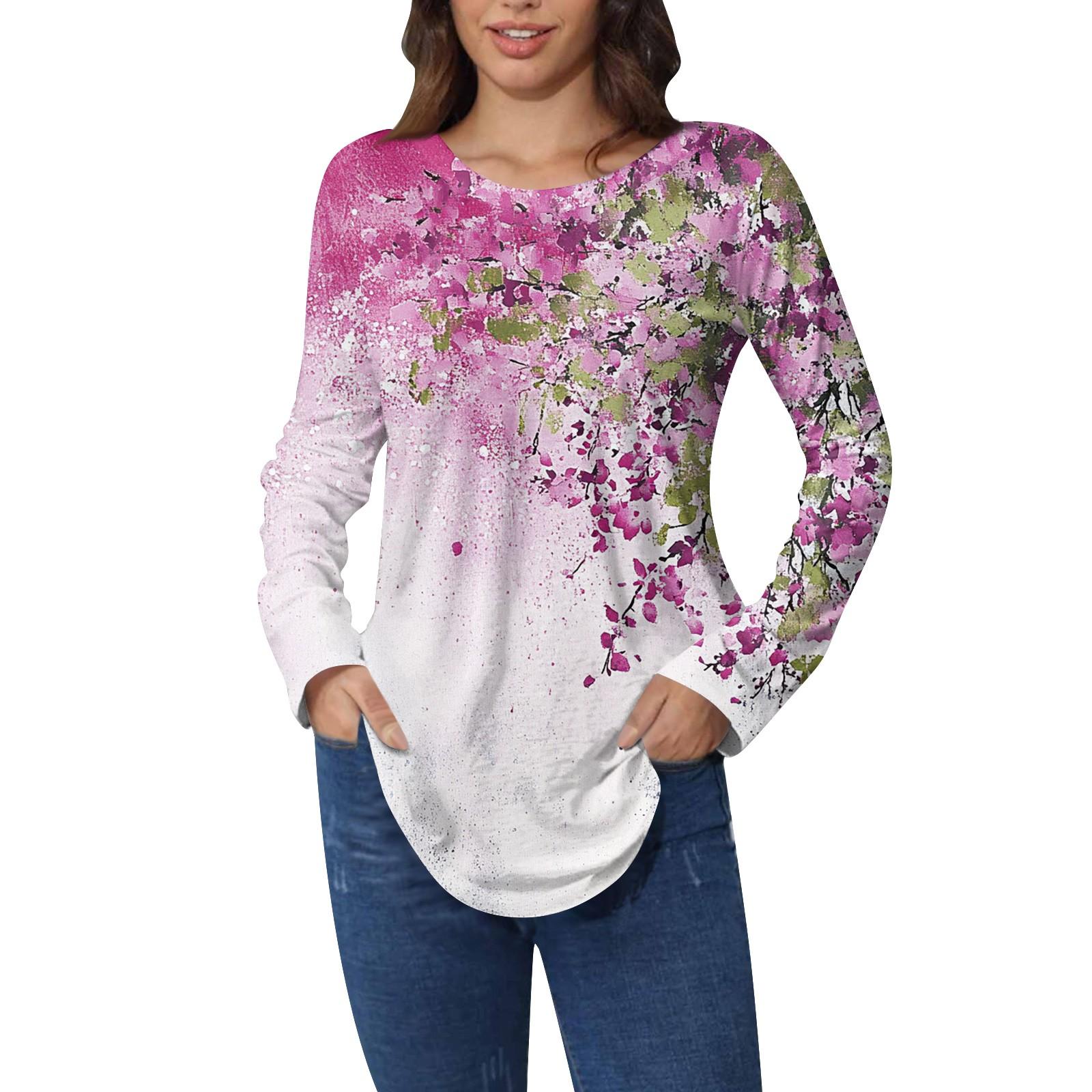 

Сорочки для жінок Милі вінтажні футболки з принтом з візерунком Туніки з довгим рукавом Бавовняні пуловери L