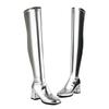 Sparkle Metallic Silver Golden Stretch Overknees Square Chunky High Heels Thigh High Long Over-the-knee Boots Shoes for Women