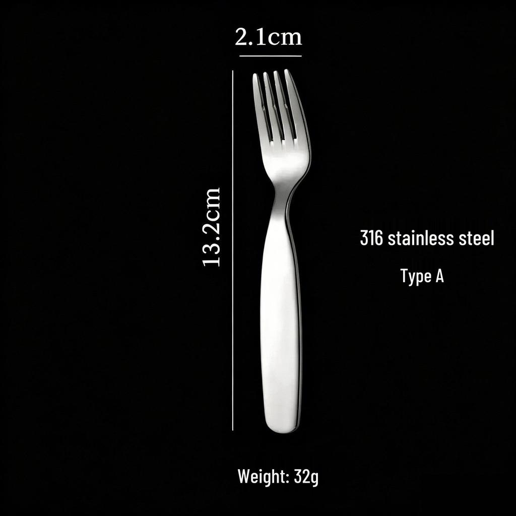 304 Stainless Steel Kids' Cutlery Set: Short-Handled Fork, Soup Spoon, Dessert Spoon, and Baby Spoon with Custom Logo Option.