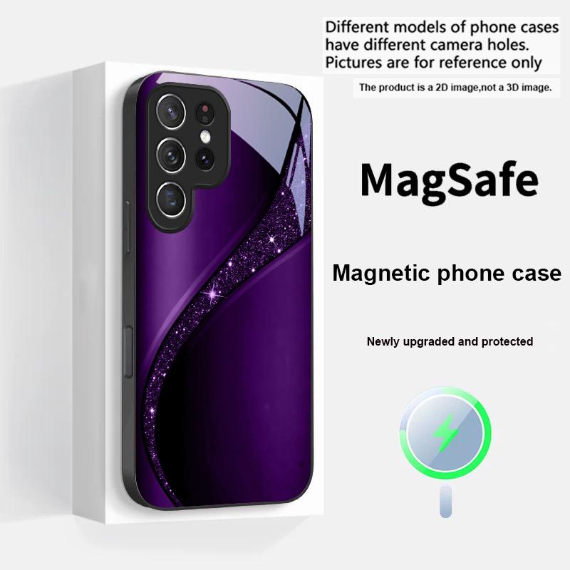 Brilliant golden galaxy For Magsafe Samsung S25 S25 Edge S25Ultra S8 9 10 20 S21 Pro 22 Plus S23 FE S24 Ultra Glass Phone Case