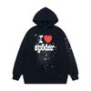 Mens Oversized Hooded Sweatshirt With Spiderweb Foam Print Cotton Fleece-Lined