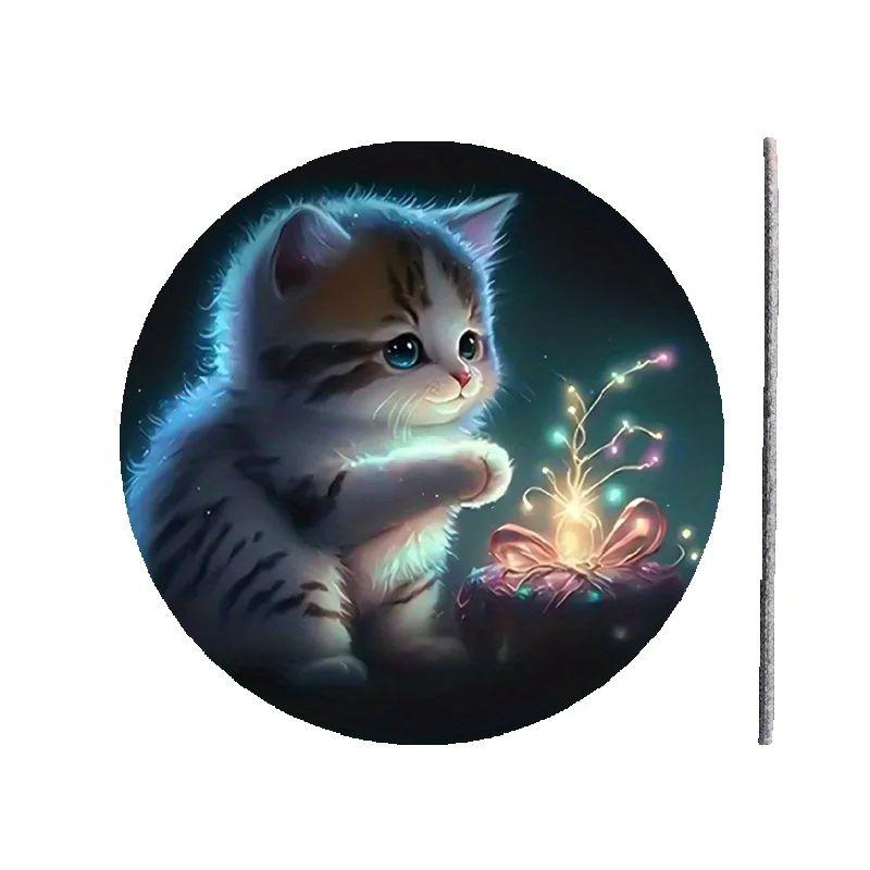 2PCS Car Personalized Creative Anti Slip Water Cup Mat Car Cartoon Printed Cat Hand Cup Mat Circular Anti Slip Mat Universal