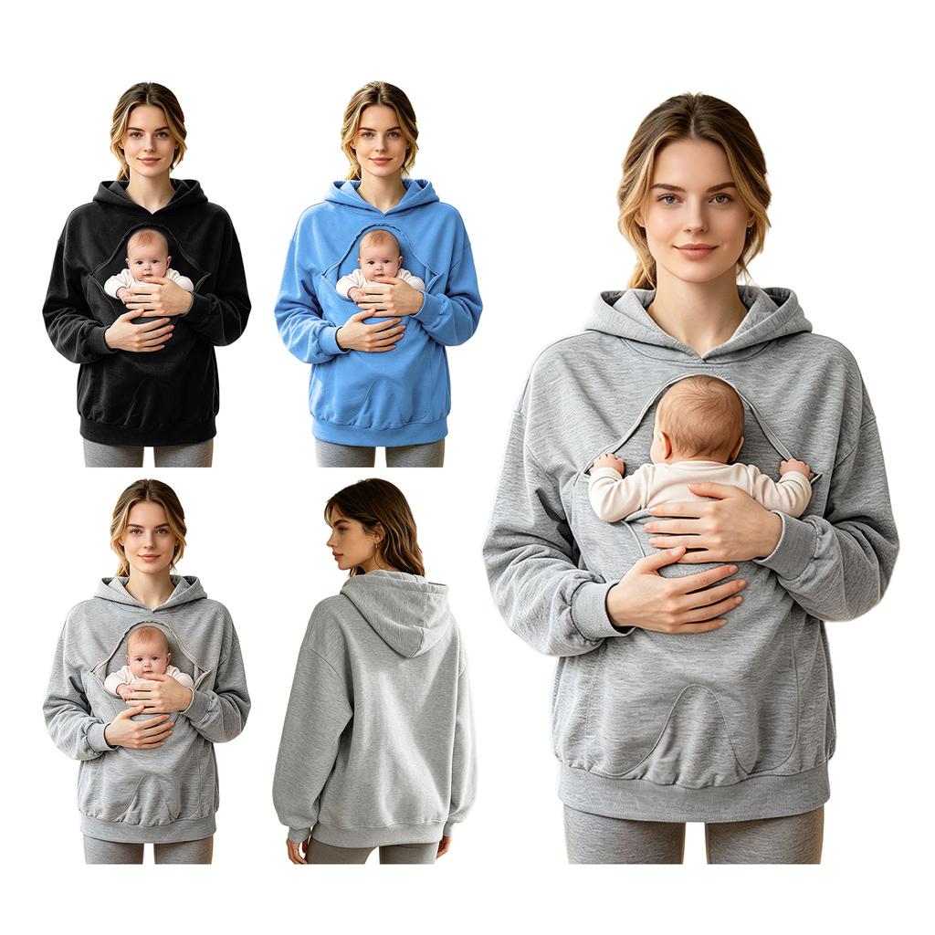 Felpa con Cappuccio Canguro Portabebè da Donna Manica Lunga Cerniera Nascosta con Cappuccio per Uscite Quotidiane Casual Viaggio Abbigliamento Premaman