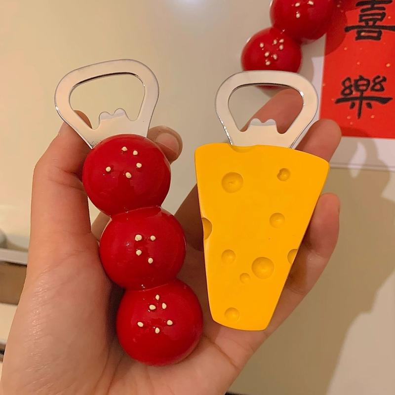 1Pcs Cute Beer Opener Kawaii Candied Haws Cheese Refrigerator Magnets Home Decor Kitchen Gadgets Cute Bottle Opener Key Chain