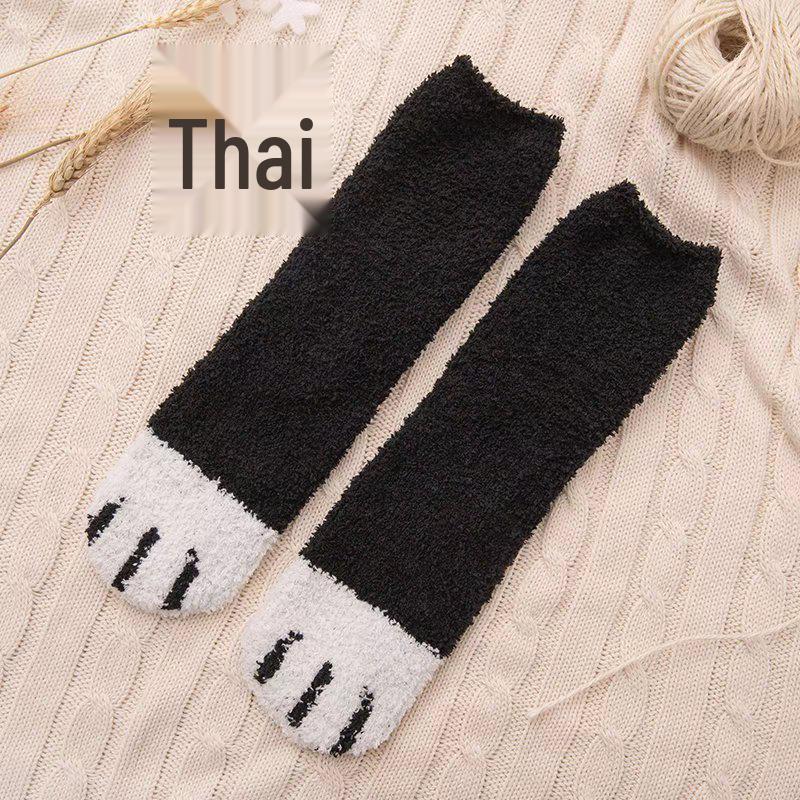 Cozy Cat Paw Coral Fleece Socks - Thick Warm Floor Sleep Socks