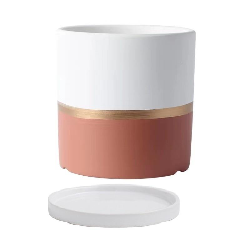 17/14/11cm Ceramic Flower Pots With Ceramic Tray for Indoor Succulent Plants Flower Cactus Office Home Garden Kitchen Decor Gift