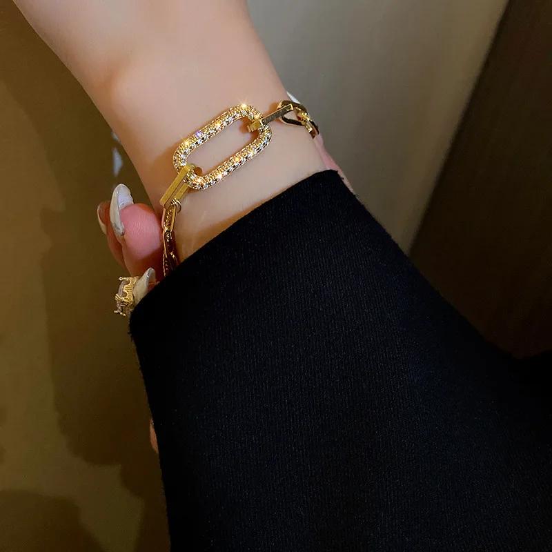 New Luxury Fashion Geometric Square Zircon Bracelet for Women High Quality Exquisite Hip Hop Rock Gold Color Bangle Jewelry Gift
